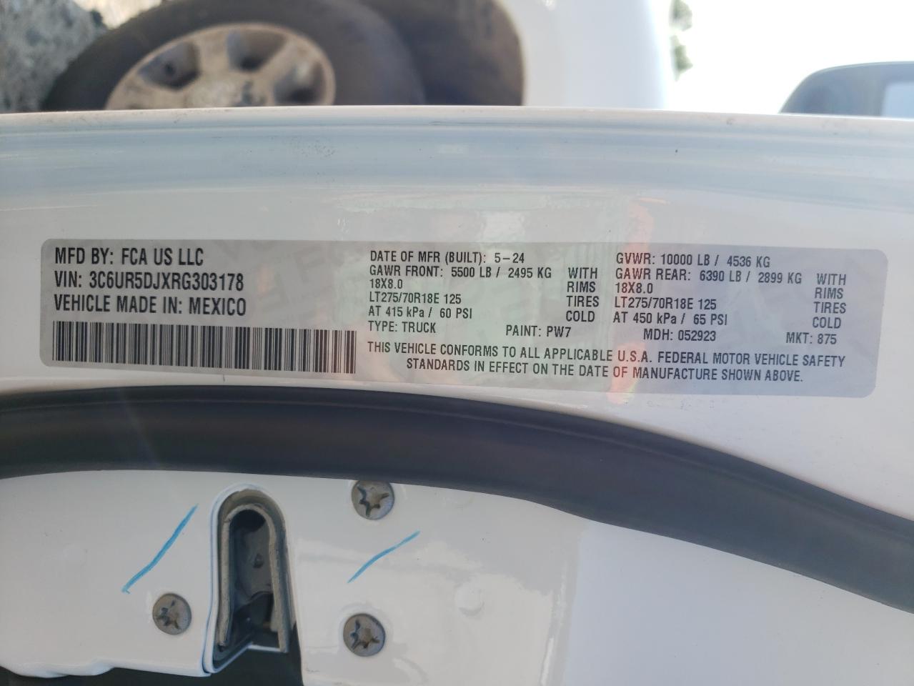 2024 Ram 2500 Big Horn VIN: 3C6UR5DJXRG303178 Lot: 68375284