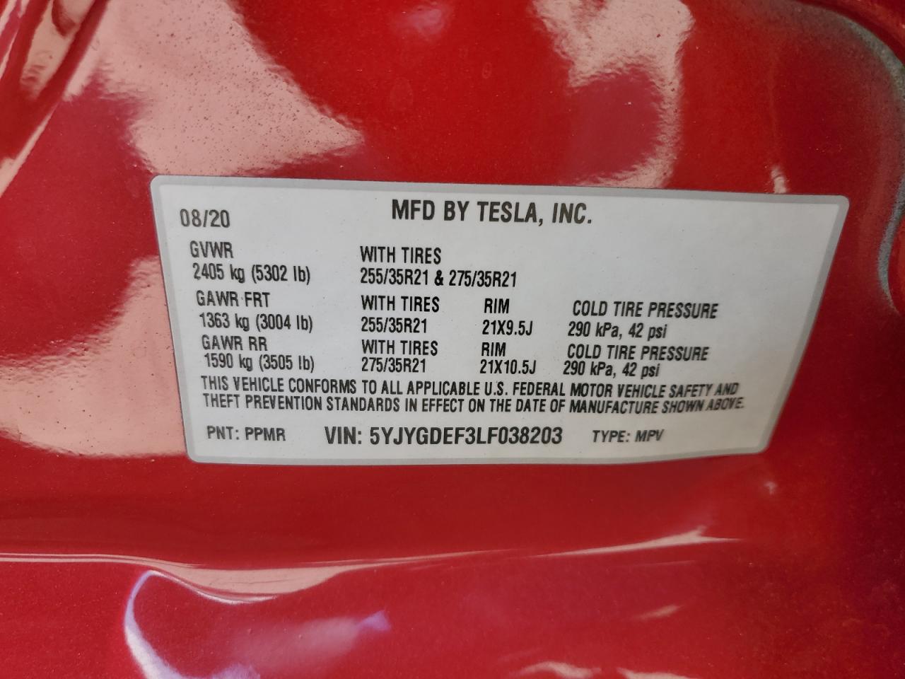 5YJYGDEF3LF038203 2020 Tesla Model Y