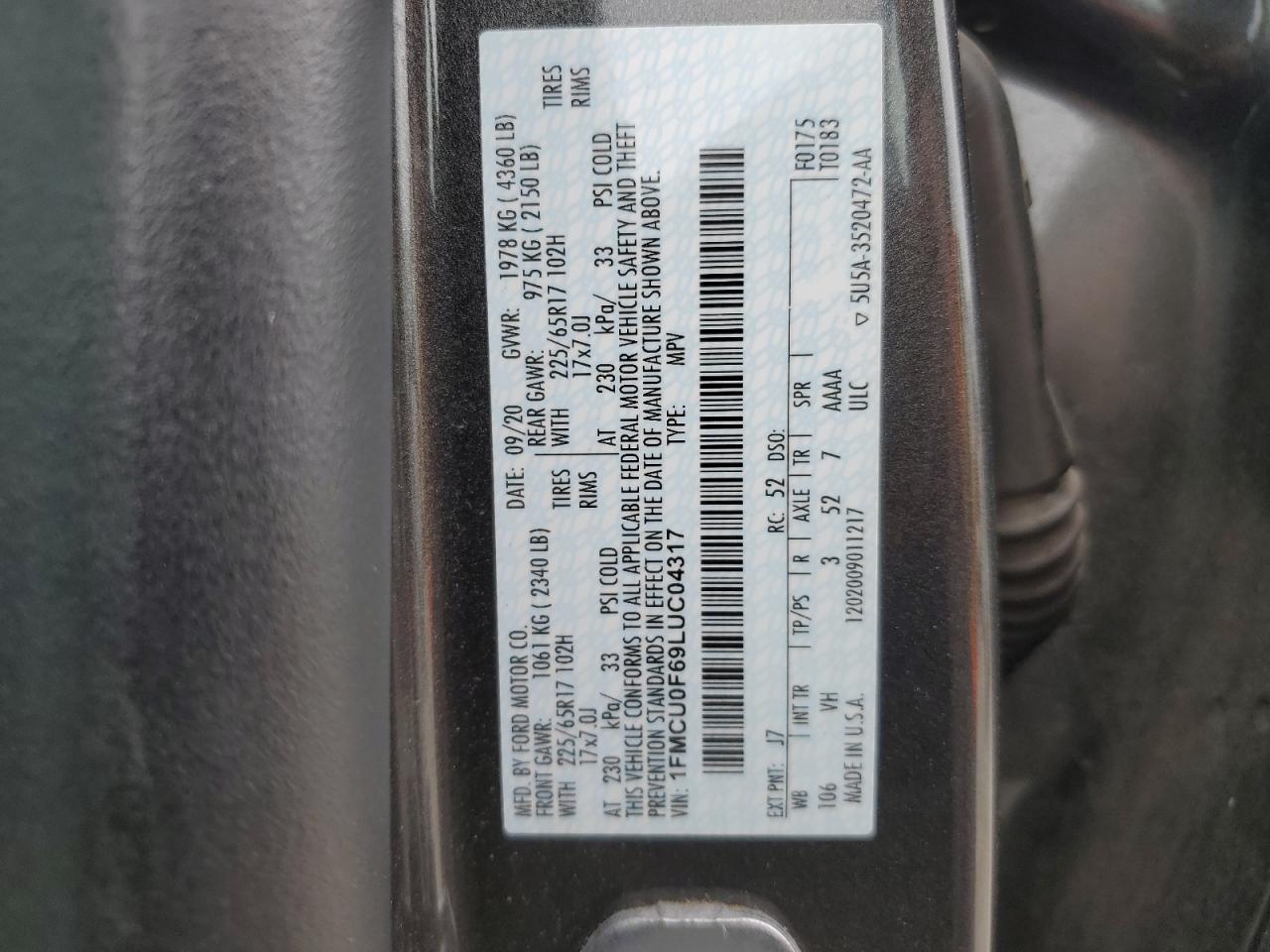 1FMCU0F69LUC04317 2020 FORD ESCAPE - Image 15