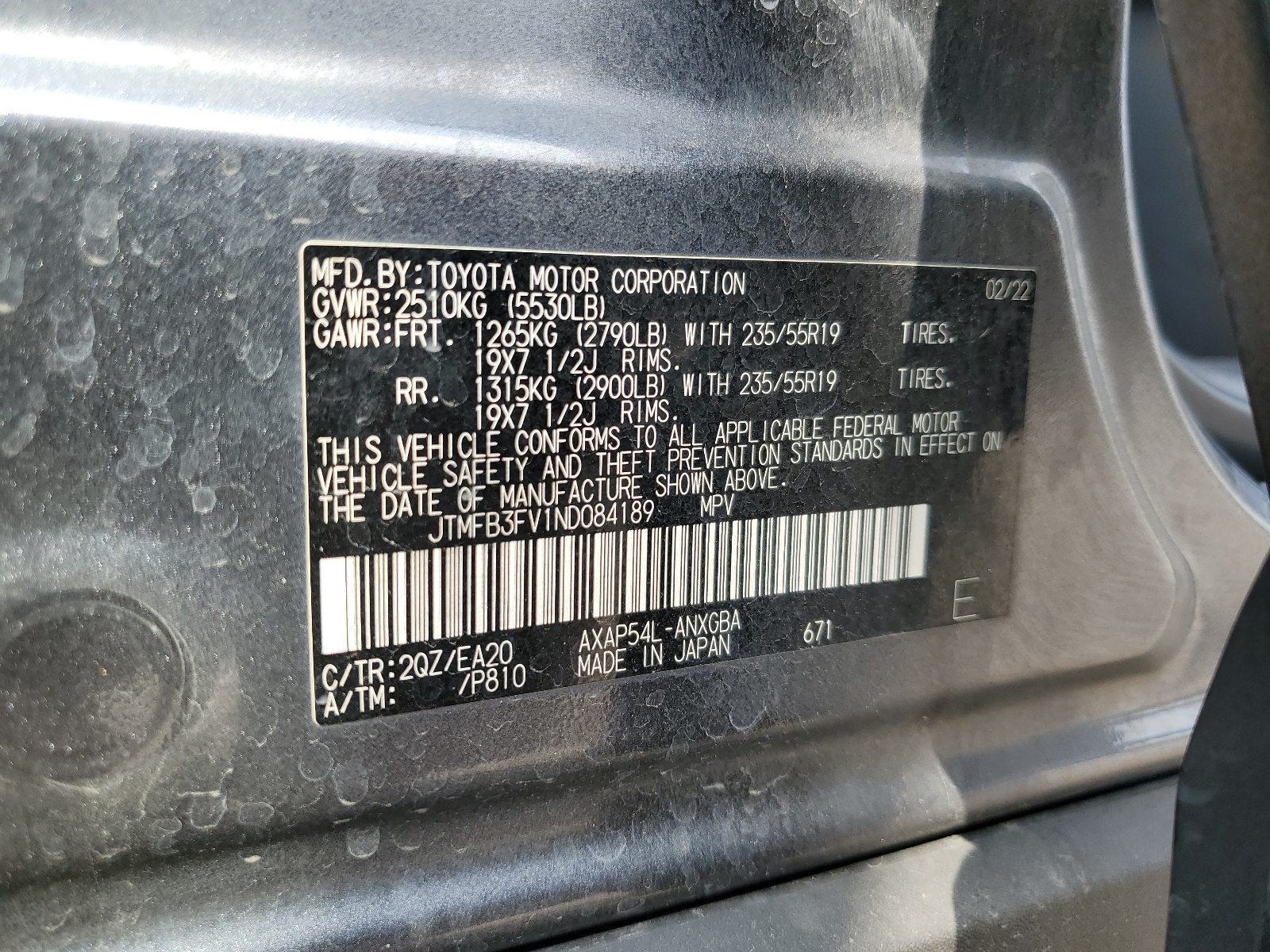 JTMFB3FV1ND084189 2022 Toyota Rav4 Prime Xse