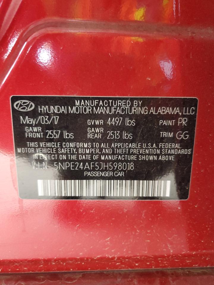 2018 Hyundai Sonata Se VIN: 5NPE24AF5JH598018 Lot: 66129394