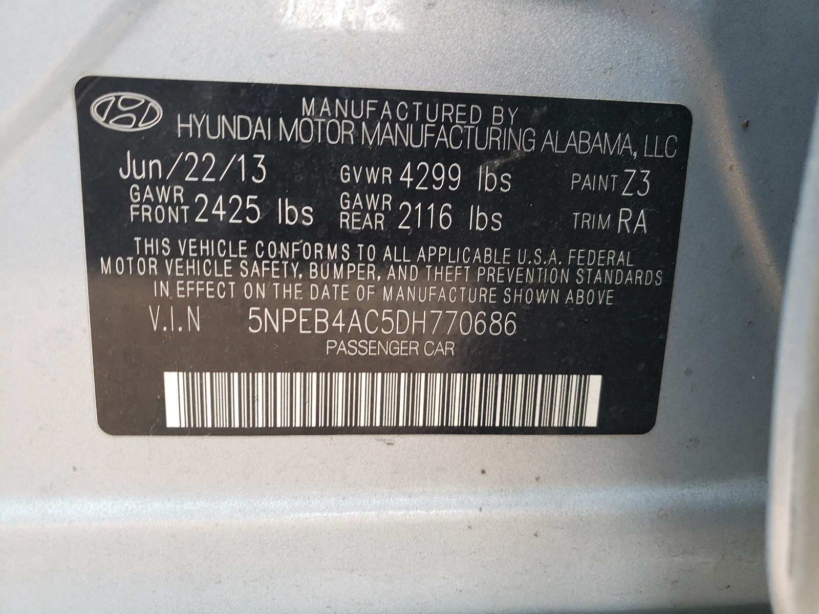 5NPEB4AC5DH770686 2013 Hyundai Sonata Gls