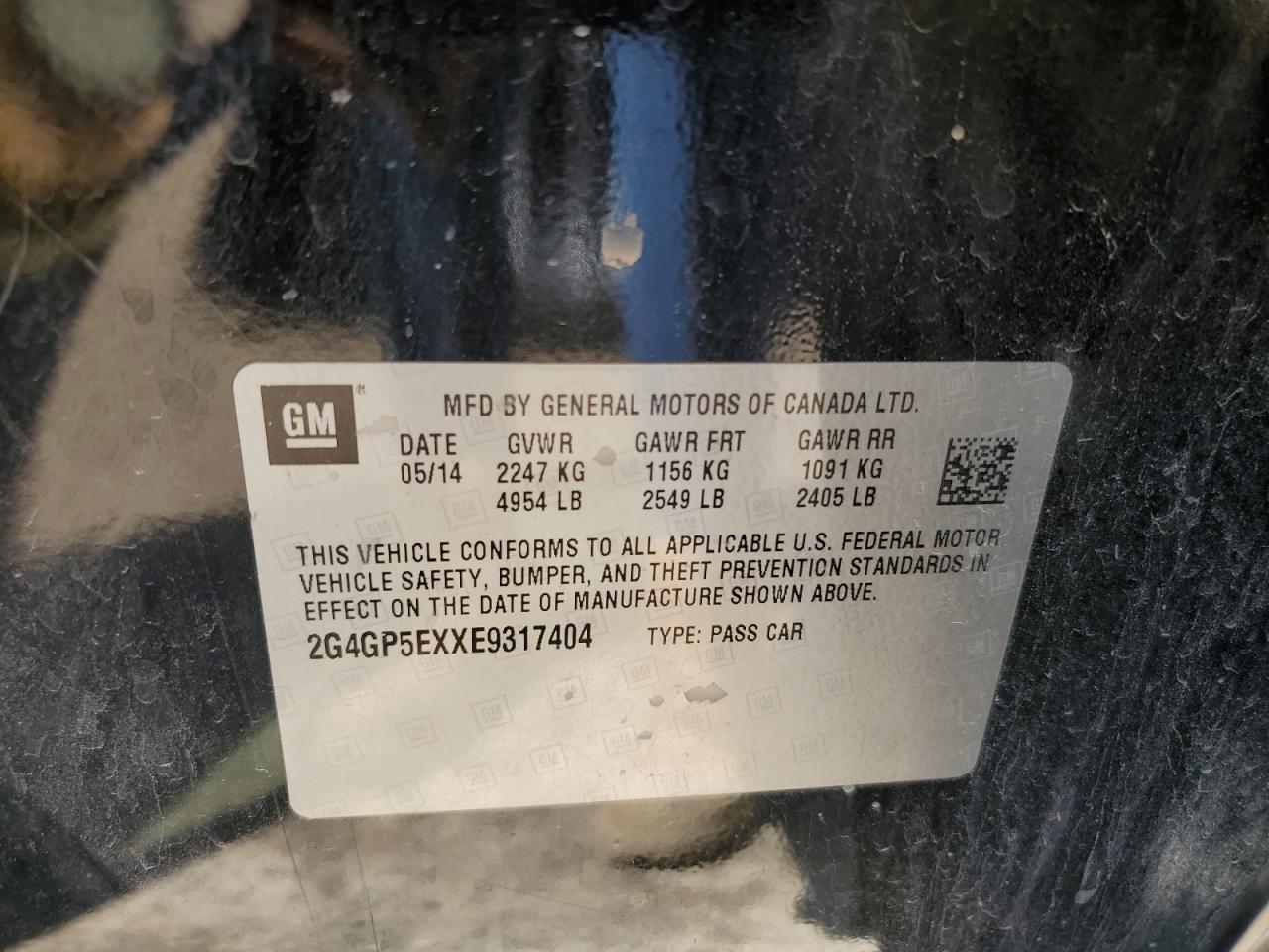 2014 Buick Regal Premium VIN: 2G4GP5EXXE9317404 Lot: 66126654