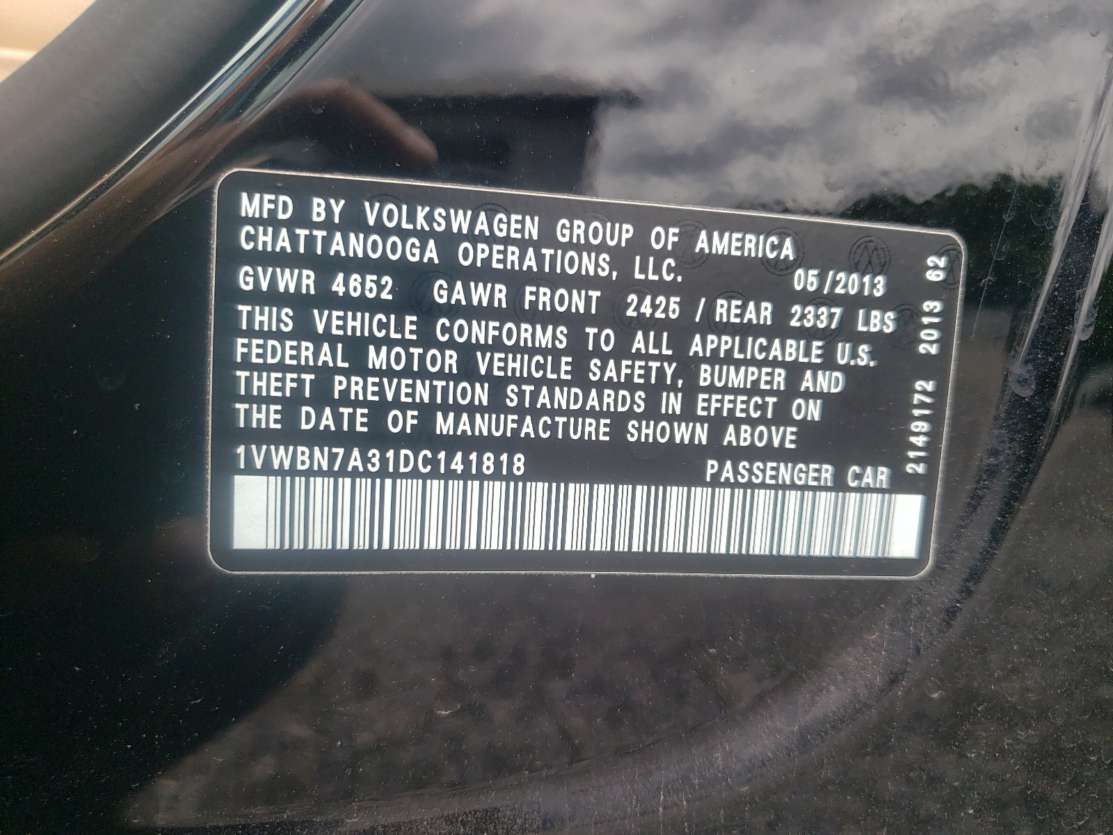 1VWBN7A31DC141818 2013 Volkswagen Passat Se