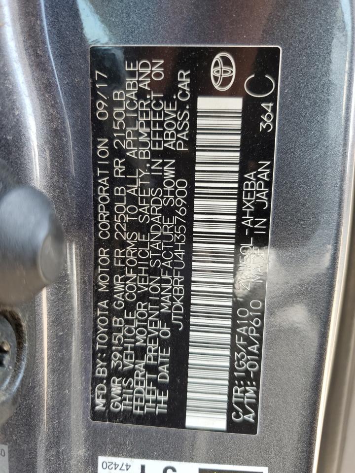 2017 Toyota Prius VIN: JTDKBRFU4H3576900 Lot: 68320134