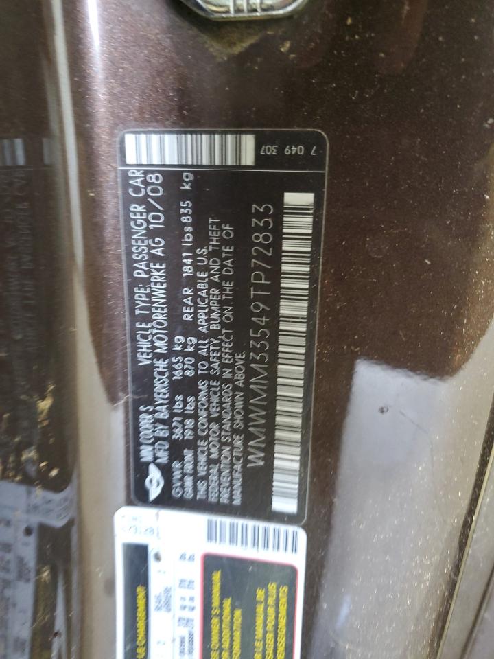 2009 Mini Cooper S Clubman VIN: WMWMM33549TP72833 Lot: 65629384