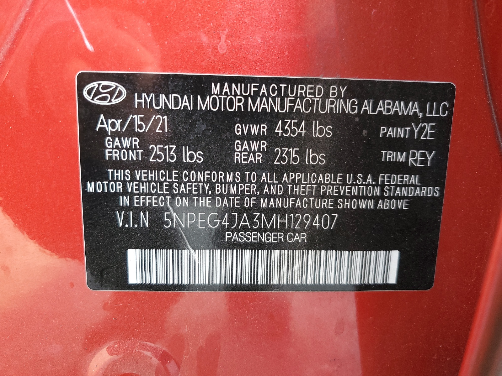 5NPEG4JA3MH129407 2021 Hyundai Sonata Se