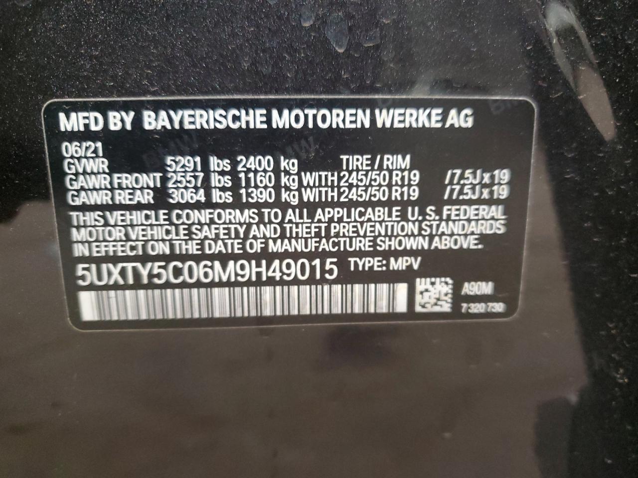 2021 BMW X3 xDrive30I VIN: 5UXTY5C06M9H49015 Lot: 66878324