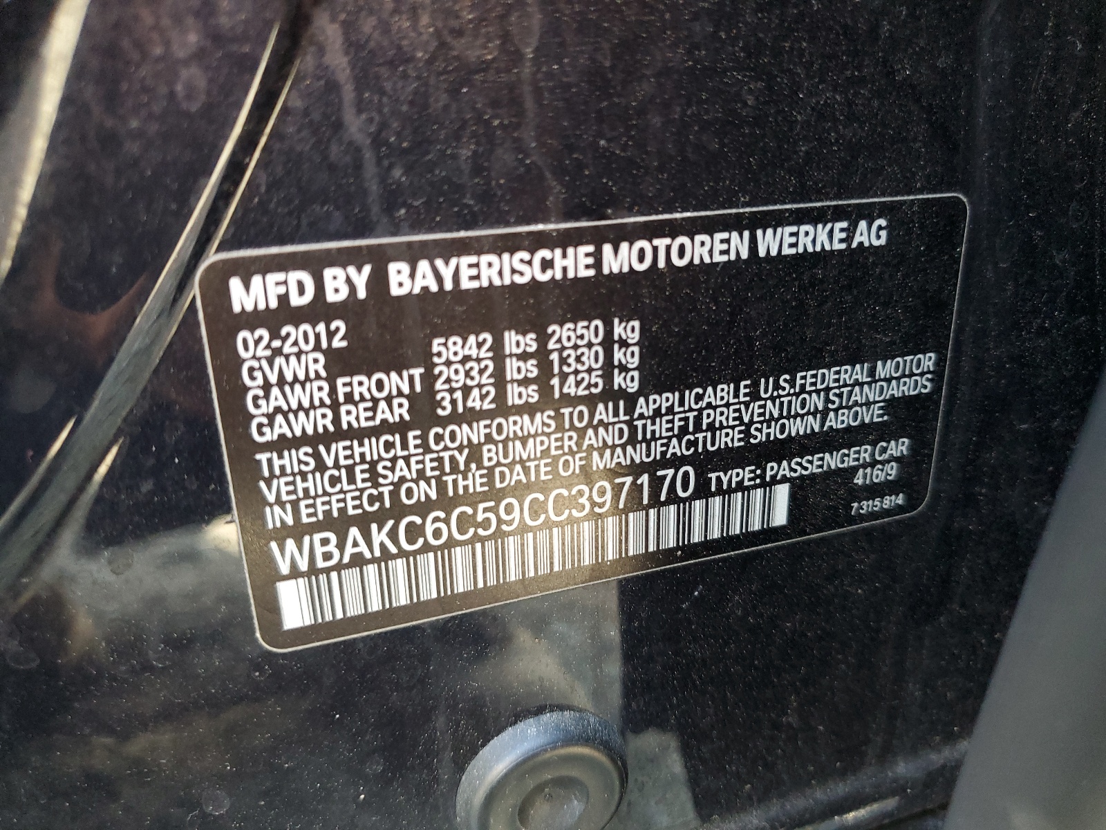 WBAKC6C59CC397170 2012 BMW 750 Xi