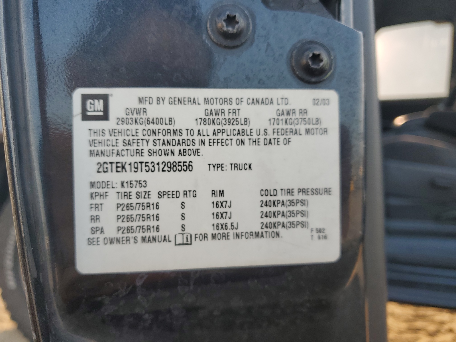 2GTEK19T531298556 2003 GMC New Sierra K1500