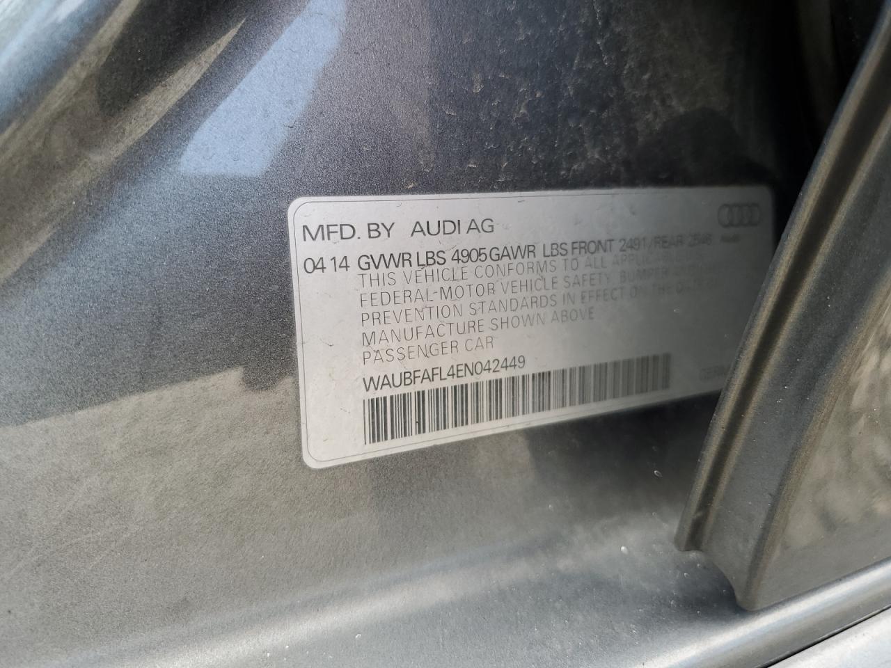 2014 Audi A4 Premium VIN: WAUBFAFL4EN042449 Lot: 67502574