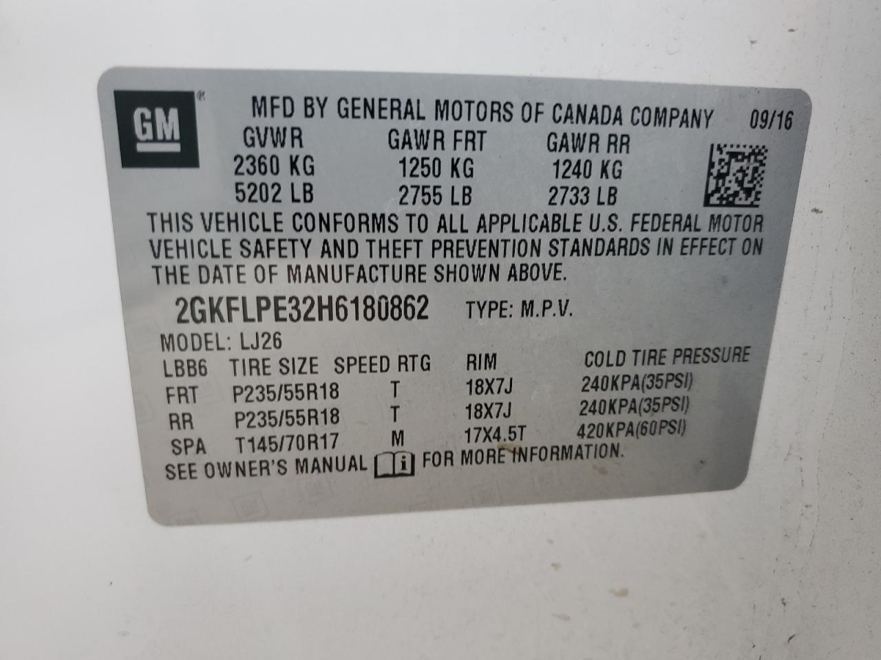 2GKFLPE32H6180862 2017 GMC Terrain Slt