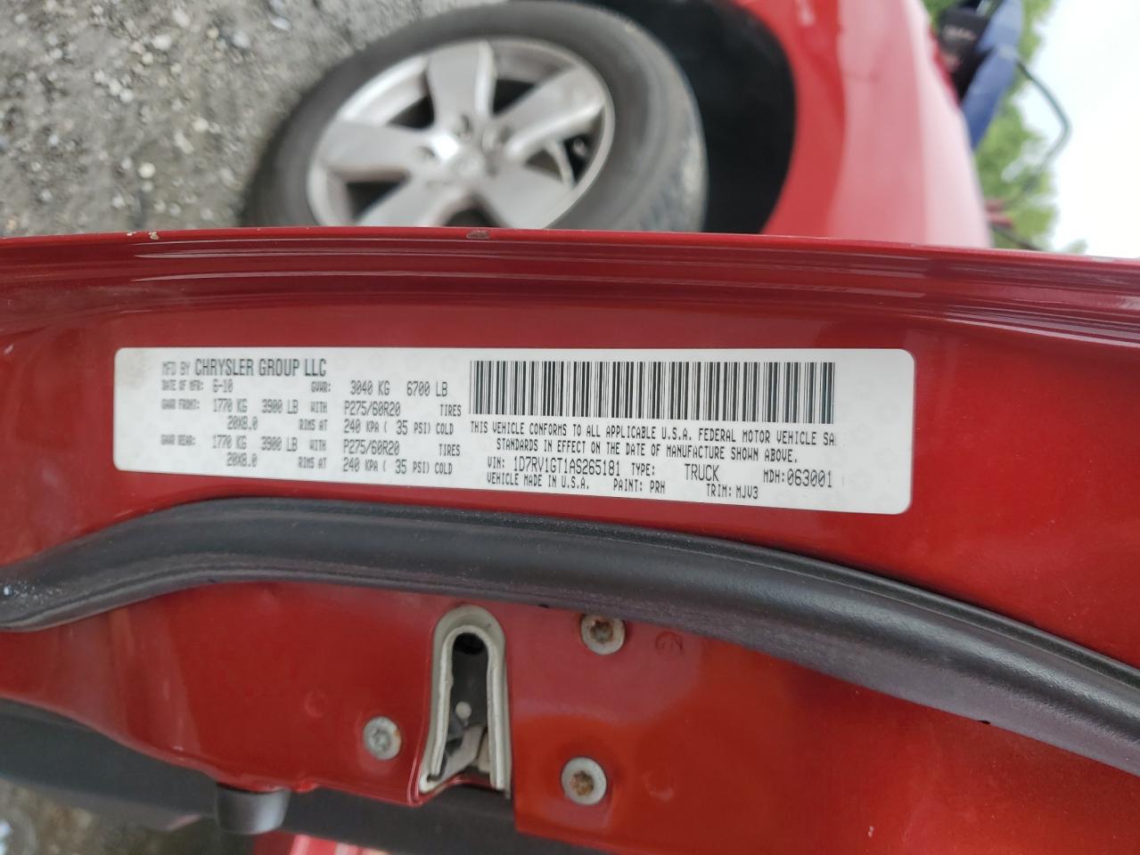 2010 Dodge Ram 1500 VIN: 1D7RV1GT1AS265181 Lot: 65112504