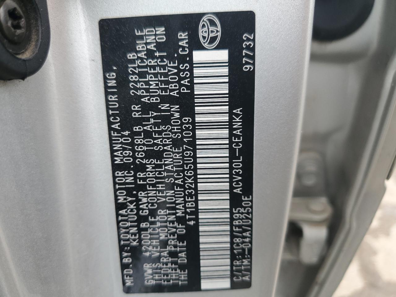 2005 Toyota Camry Le VIN: 4T1BE32K65U971039 Lot: 65077524