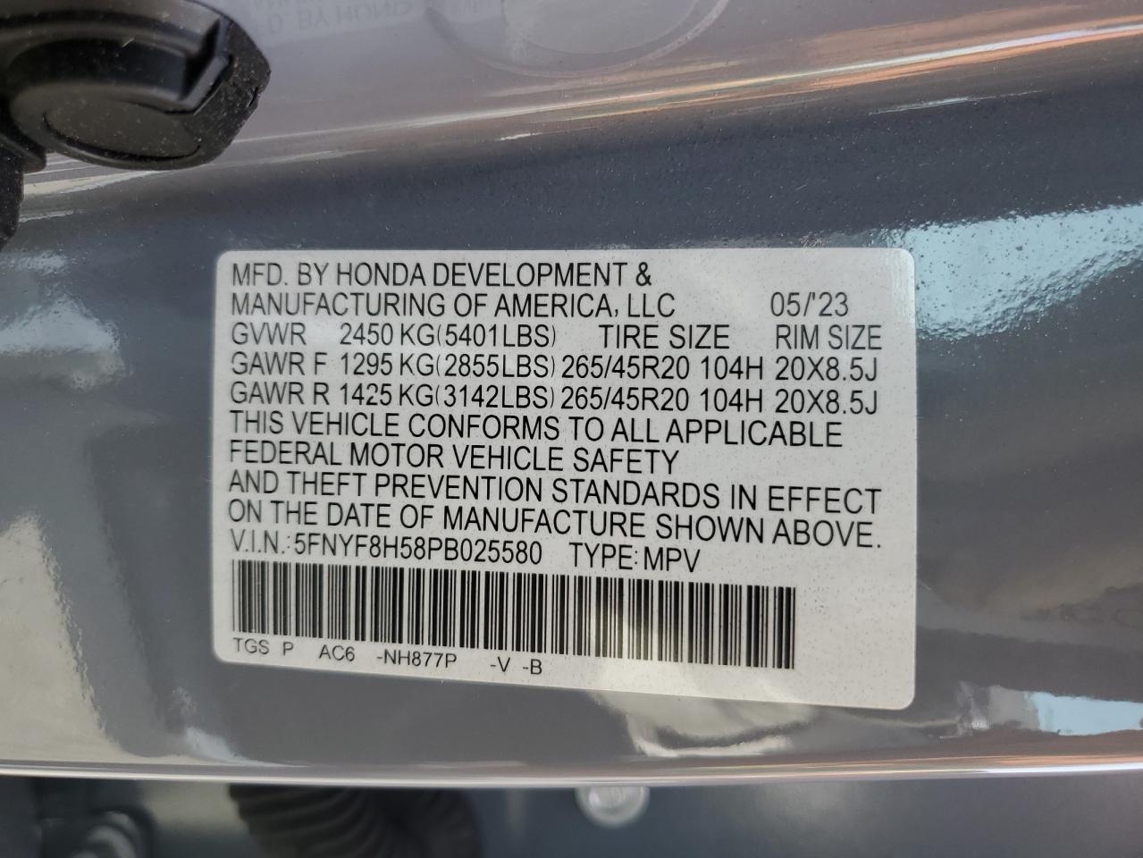 5FNYF8H58PB025580 2023 Honda Passport Exl