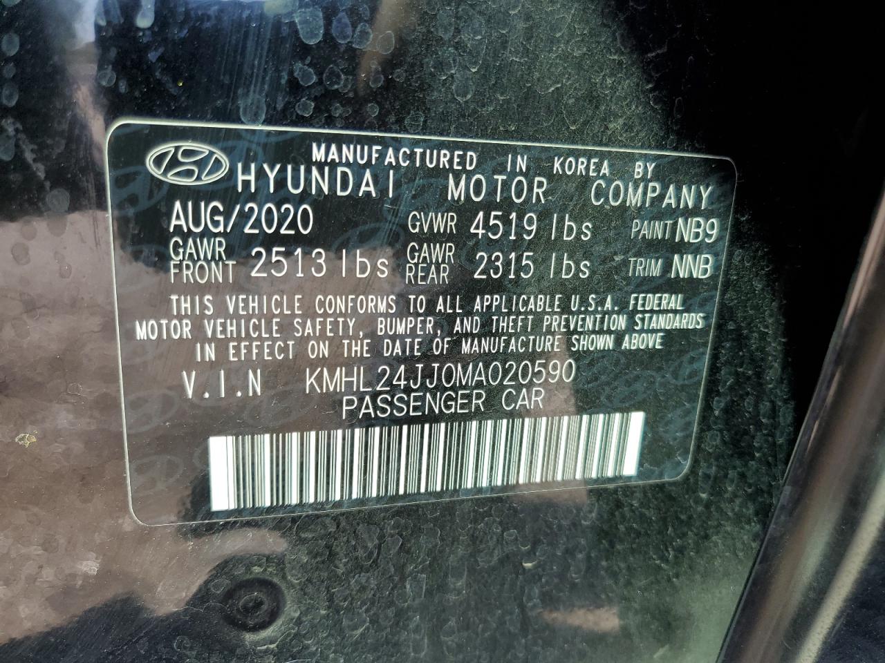 2021 Hyundai Sonata Hybrid VIN: KMHL24JJ0MA020590 Lot: 68940784