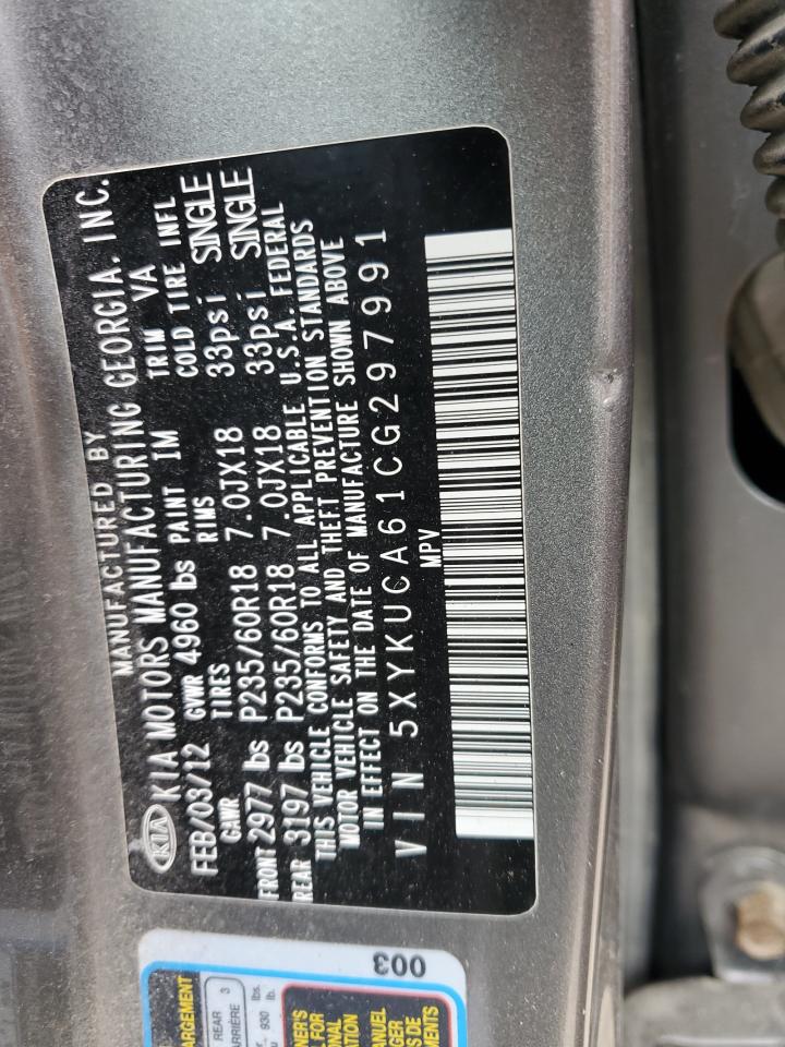 2012 Kia Sorento Ex VIN: 5XYKUCA61CG297991 Lot: 64808594