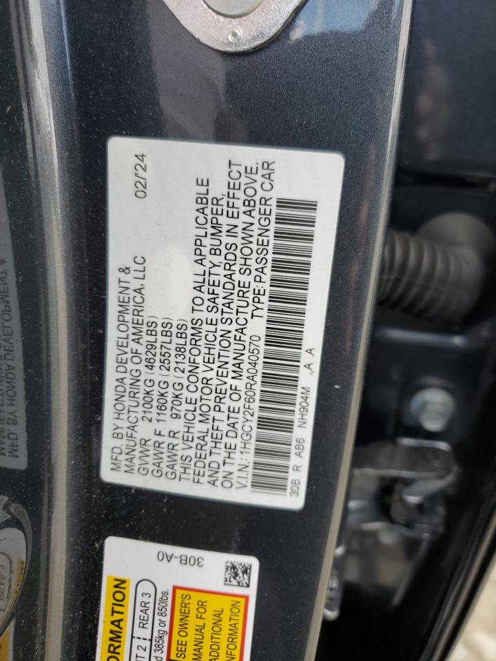 2024 Honda Accord Hybrid Exl VIN: 1HGCY2F60RA040570 Lot: 68079544