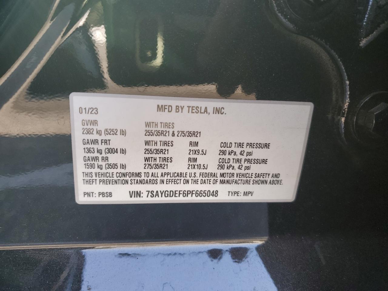 2023 Tesla Model Y VIN: 7SAYGDEF6PF665048 Lot: 69598434