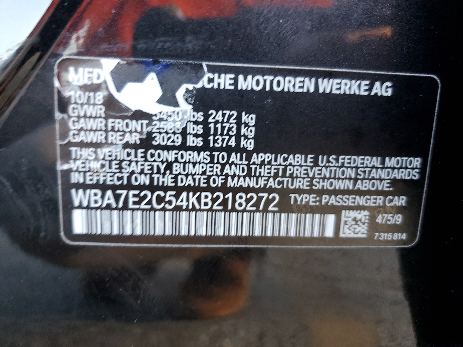 WBA7E2C54KB218272 2019 BMW 740 I