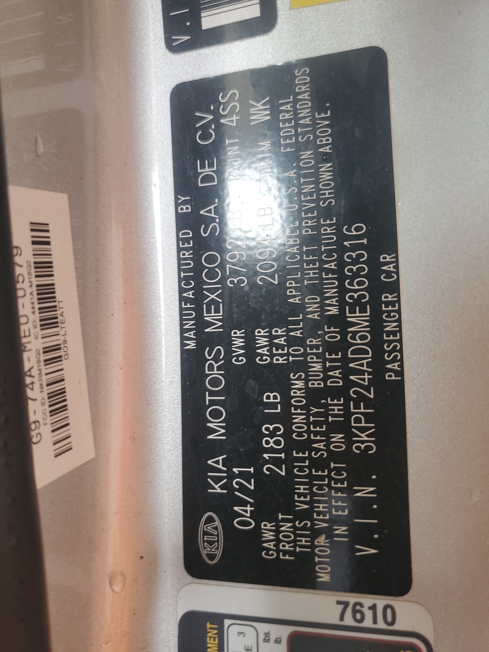 3KPF24AD6ME363316 2021 Kia Forte Fe