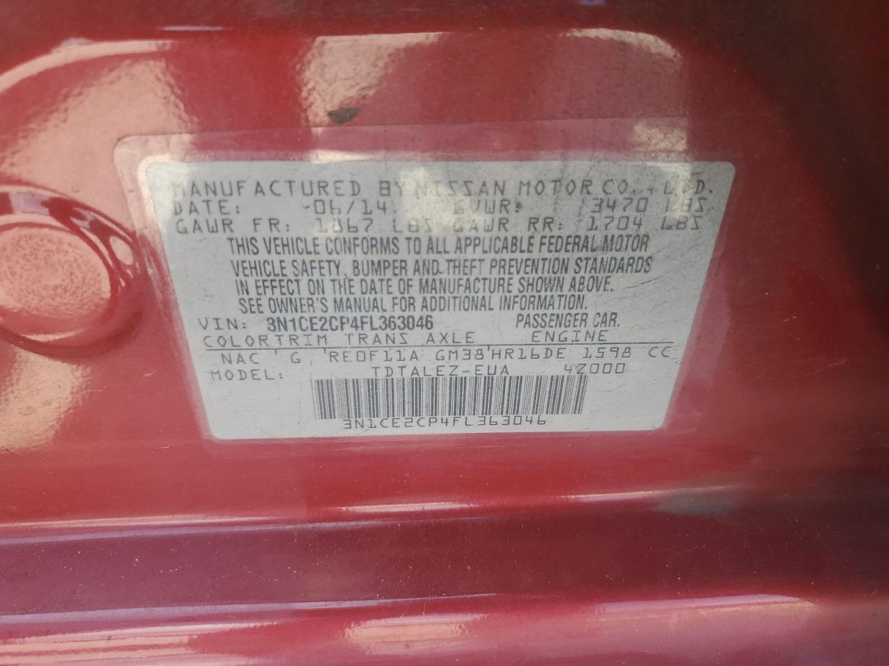 2015 Nissan Versa Note S VIN: 3N1CE2CP4FL363046 Lot: 65747144