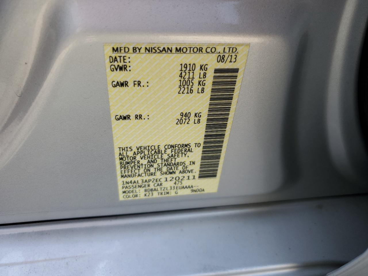 1N4AL3AP2EC120211 2014 Nissan Altima 2.5