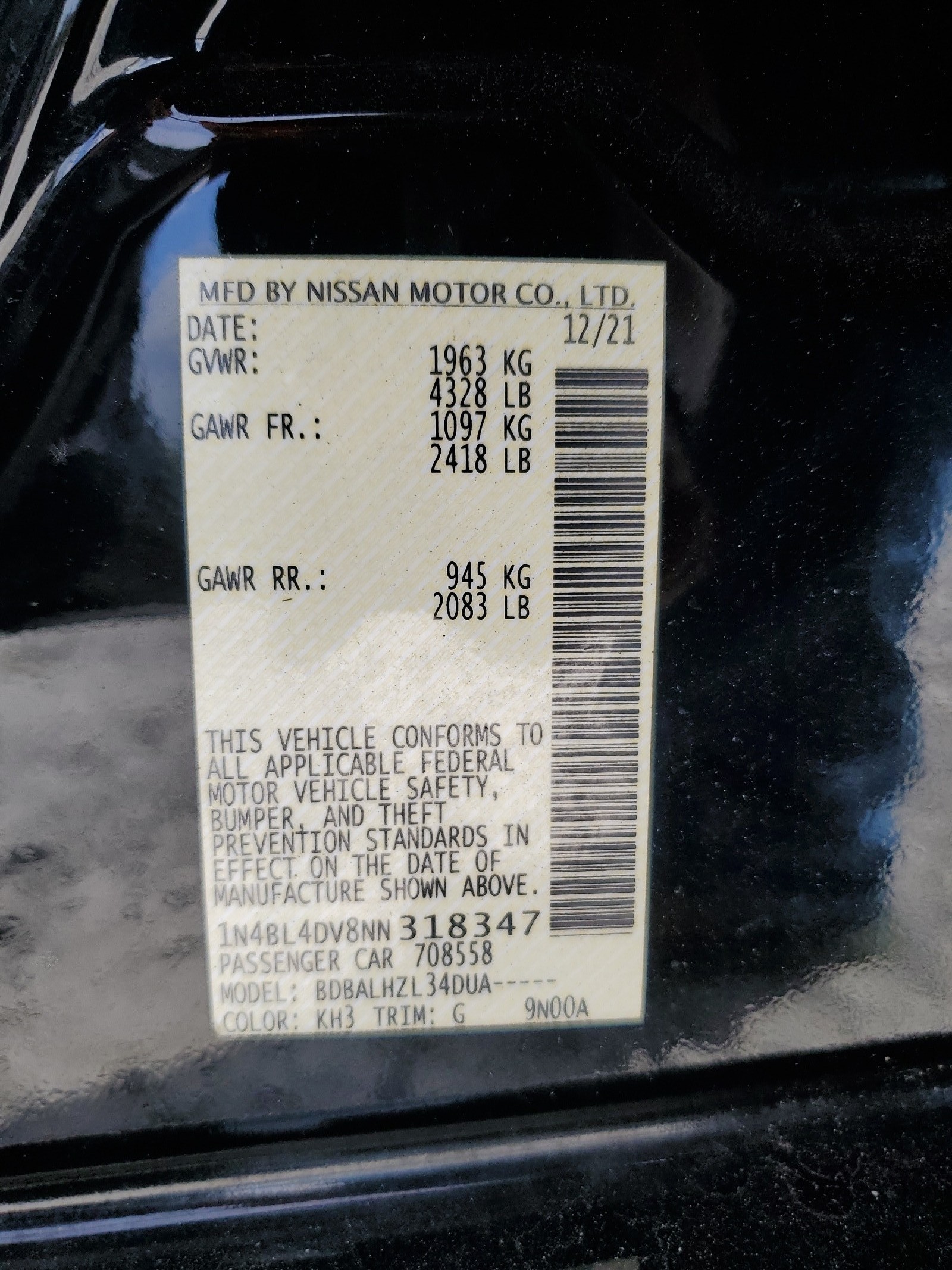 1N4BL4DV8NN318347 2022 Nissan Altima Sv