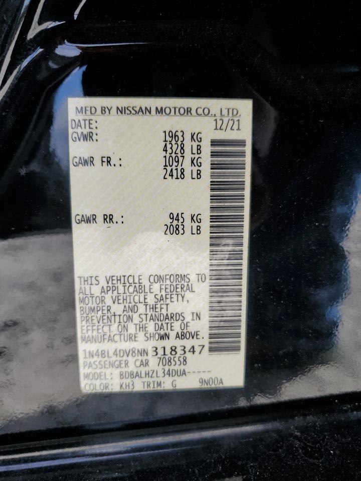 2022 Nissan Altima Sv VIN: 1N4BL4DV8NN318347 Lot: 63768404