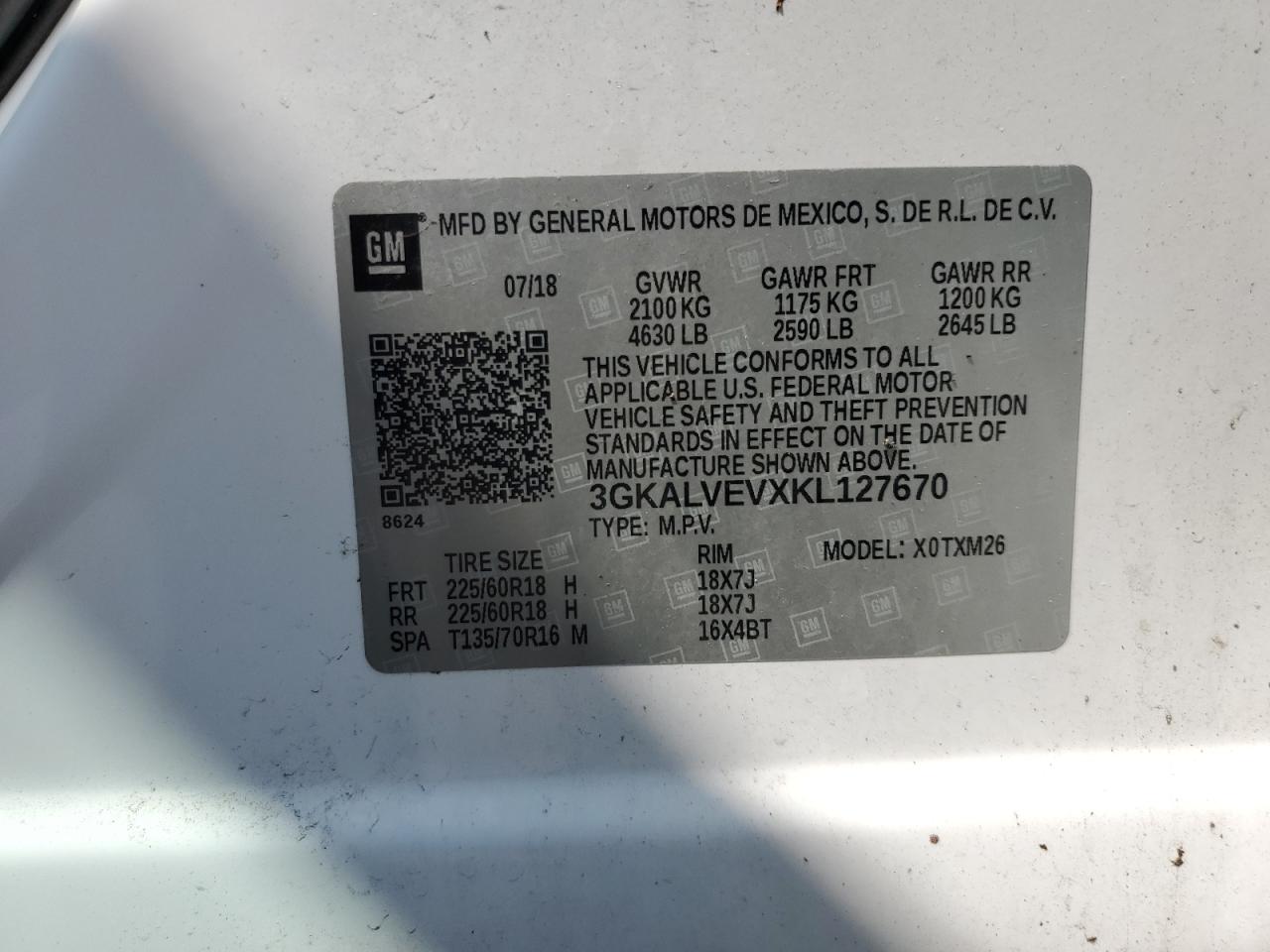 2019 GMC Terrain Slt VIN: 3GKALVEVXKL127670 Lot: 65935694