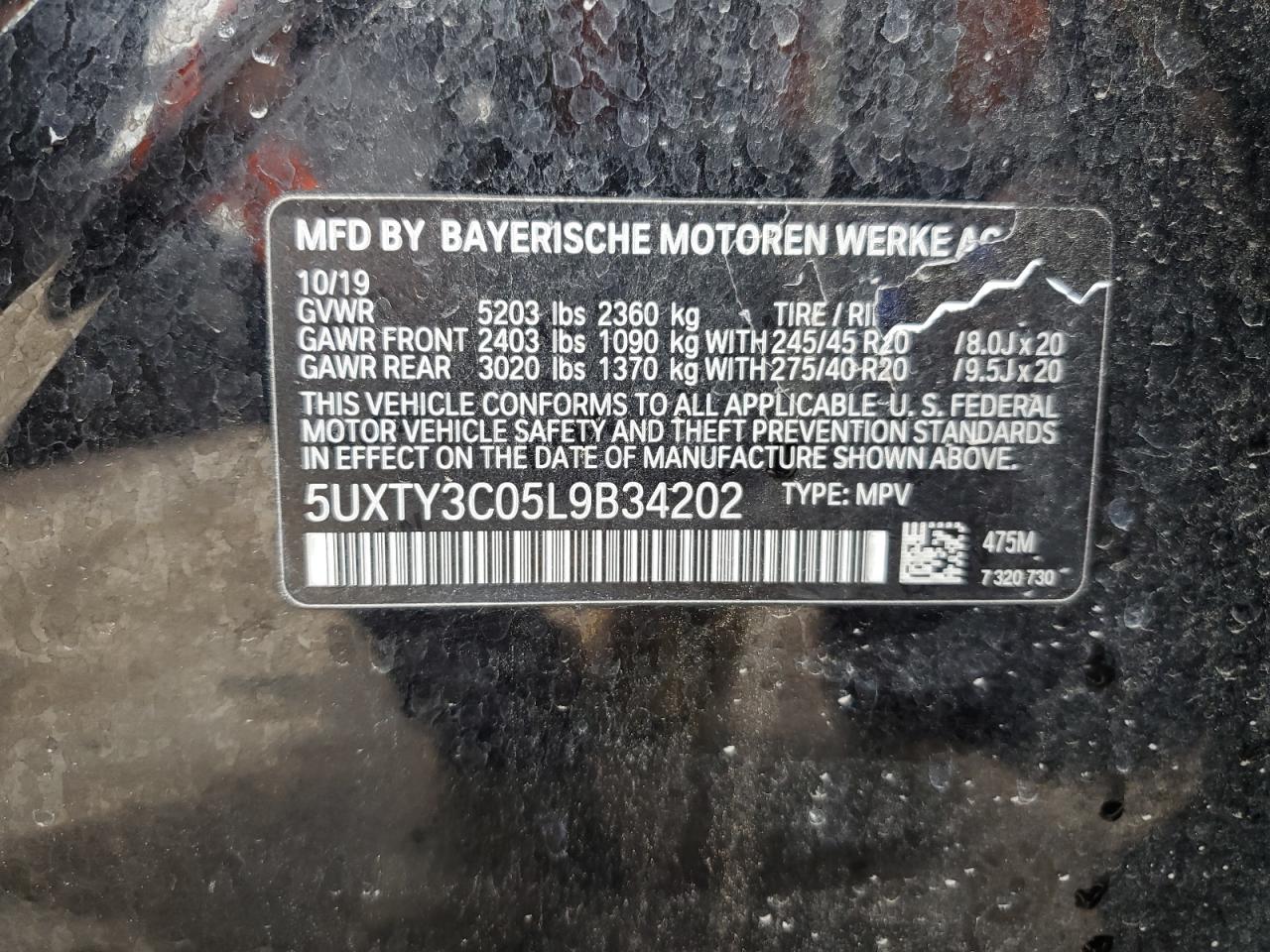 2020 BMW X3 Sdrive30I VIN: 5UXTY3C05L9B34202 Lot: 67324764