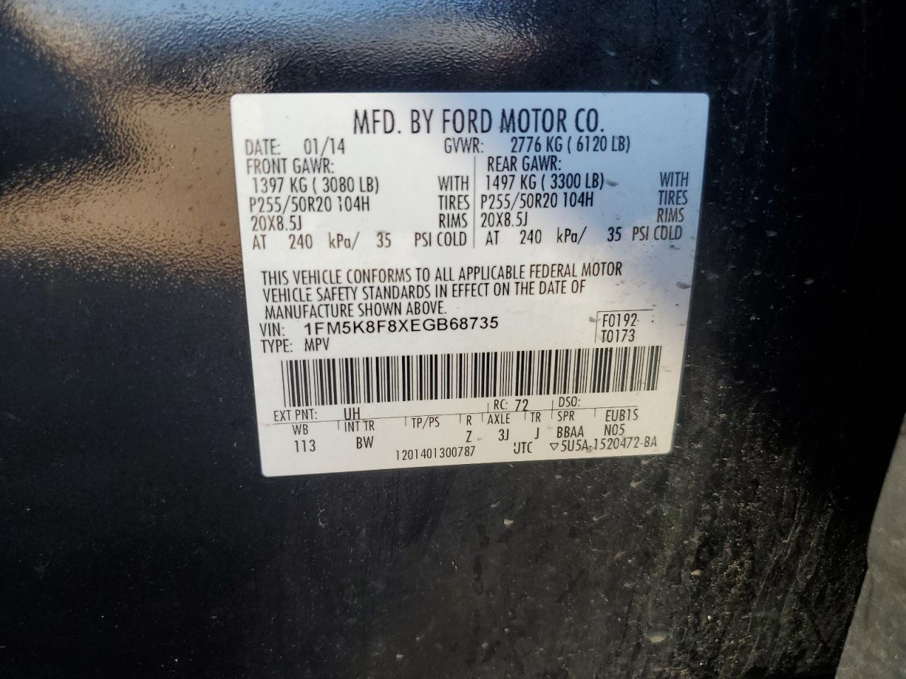 2014 Ford Explorer Limited VIN: 1FM5K8F8XEGB68735 Lot: 69561375