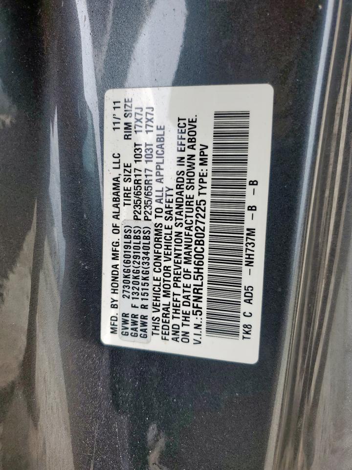 2012 Honda Odyssey Exl VIN: 5FNRL5H60CB027225 Lot: 70500925