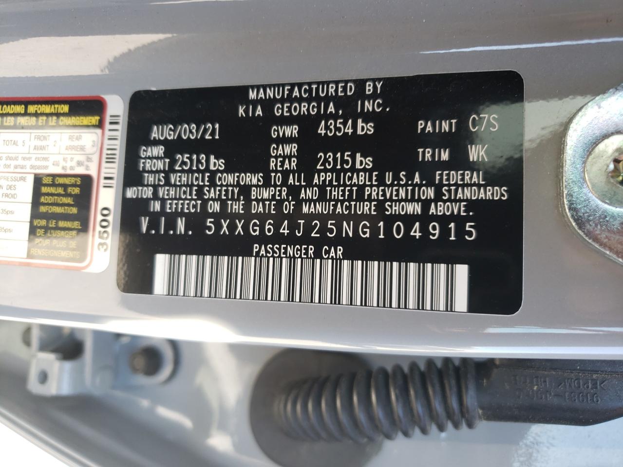 2022 Kia K5 Gt Line VIN: 5XXG64J25NG104915 Lot: 70662625