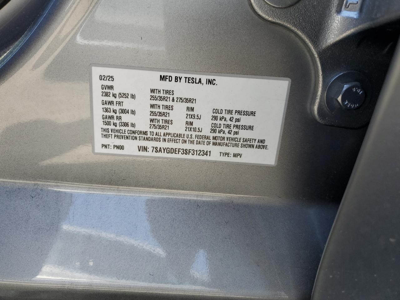2025 Tesla Model Y VIN: 7SAYGDEF3SF312341 Lot: 71064425