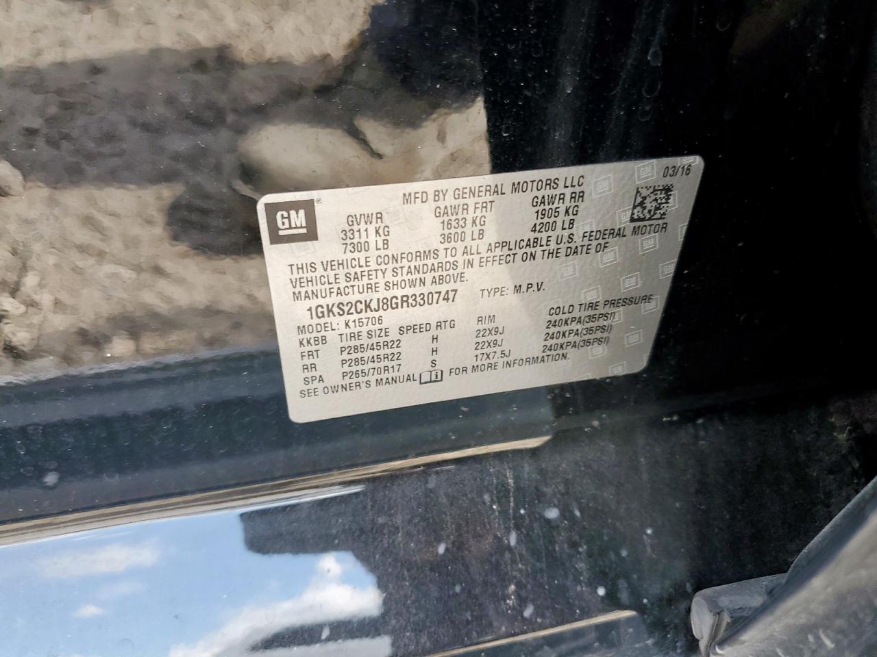 2016 GMC Yukon Denali VIN: 1GKS2CKJ8GR330747 Lot: 67797155