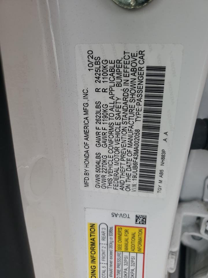 2021 Acura Tlx Technology VIN: 19UUB6F43MA002058 Lot: 67732295
