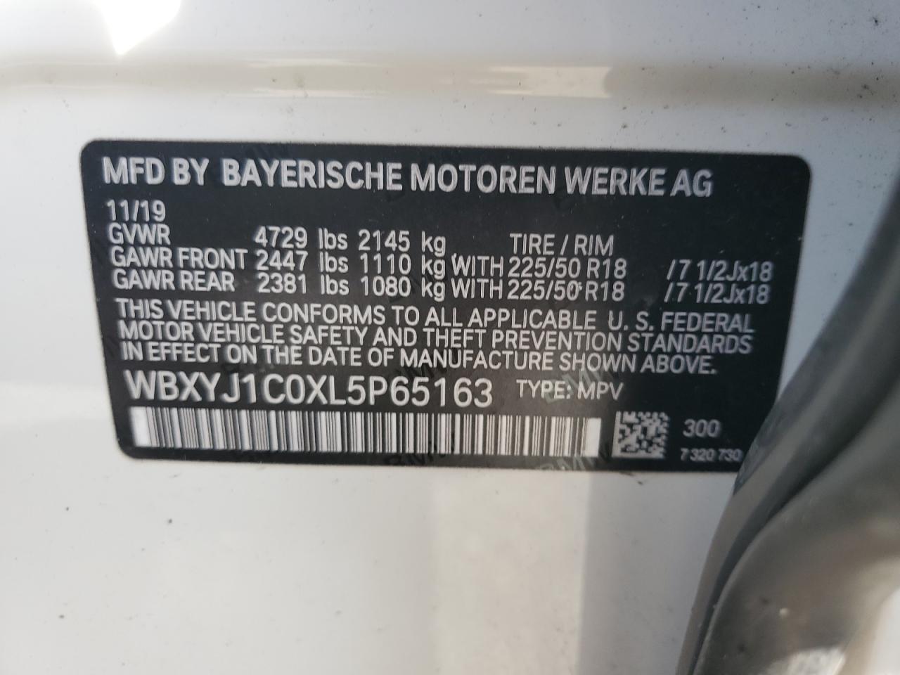 2020 BMW X2 xDrive28I VIN: WBXYJ1C0XL5P65163 Lot: 70119295