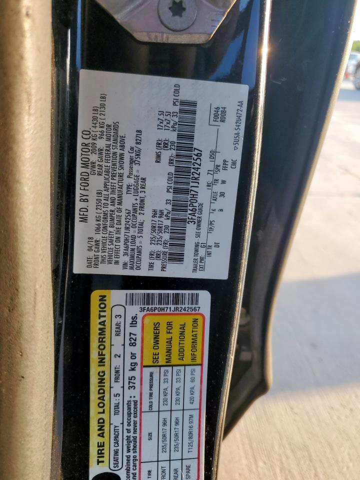 2018 Ford Fusion Se VIN: 3FA6P0H71JR242567 Lot: 67996735