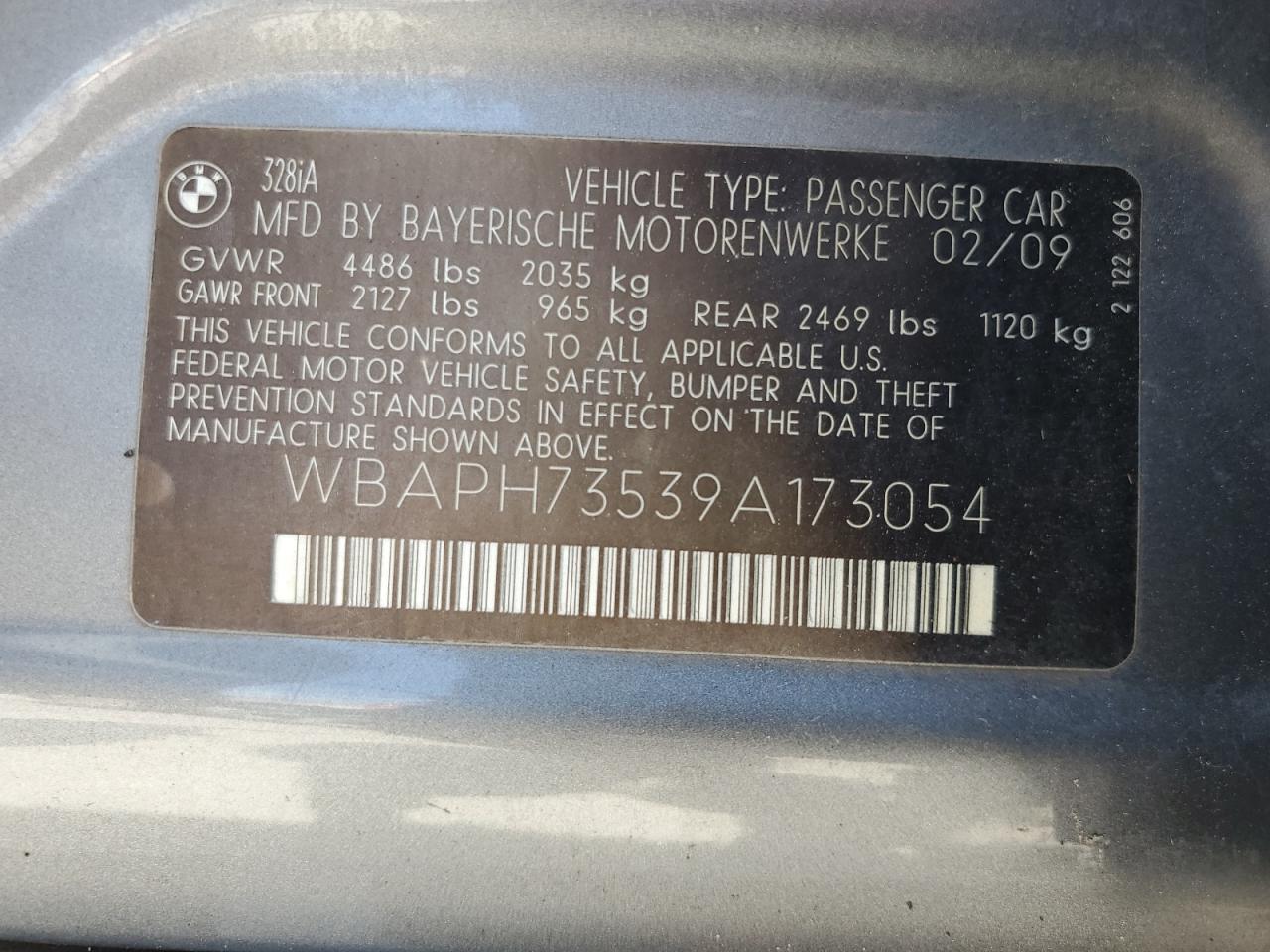 2009 BMW 328 I VIN: WBAPH73539A173054 Lot: 71074685