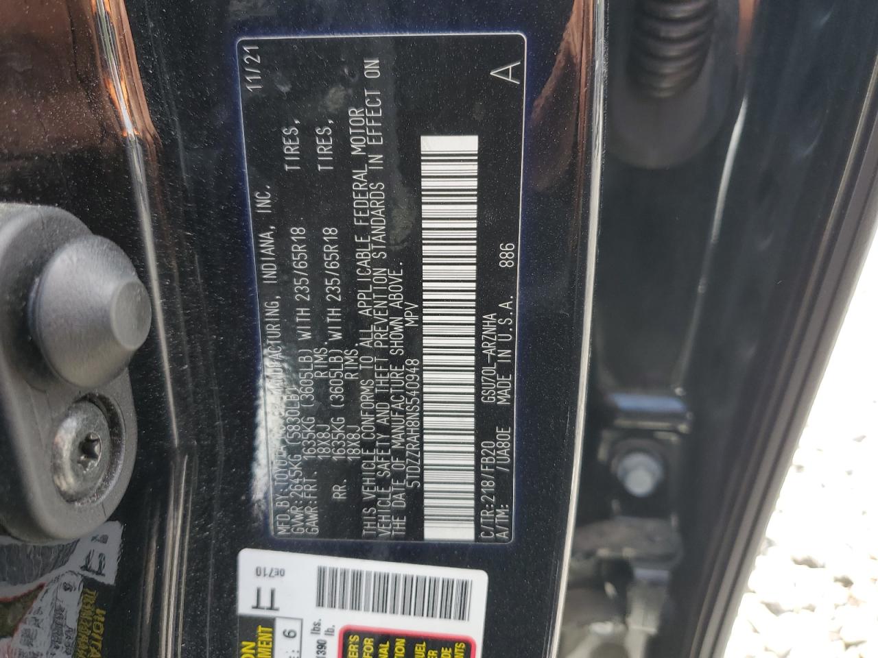 2022 Toyota Highlander L VIN: 5TDZZRAH8NS540948 Lot: 70578385