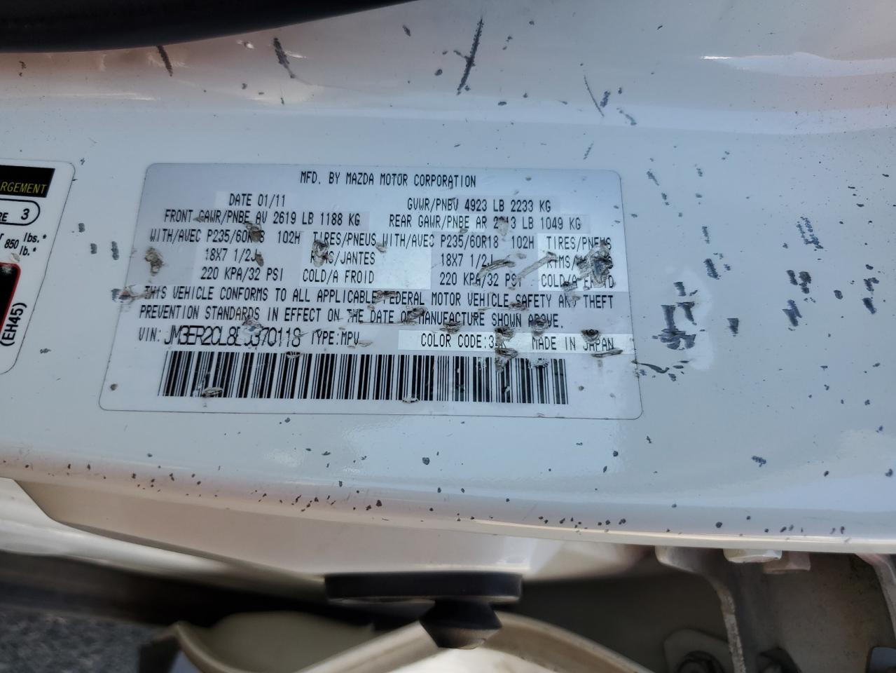 2011 Mazda Cx-7 VIN: JM3ER2CL8B0370118 Lot: 68692255