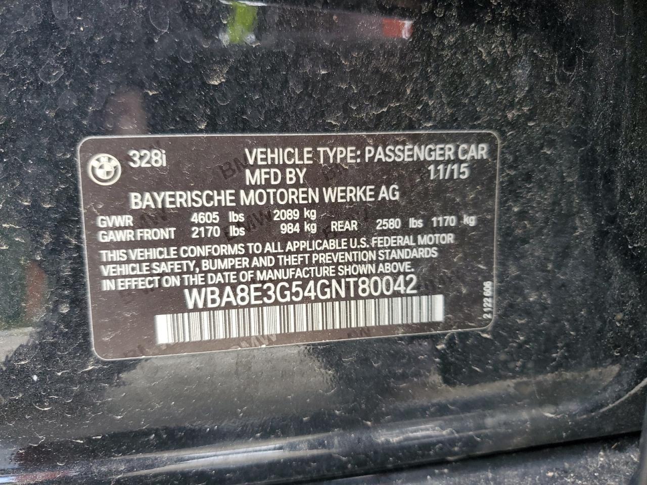 2016 BMW 328 Xi Sulev VIN: WBA8E3G54GNT80042 Lot: 69720445