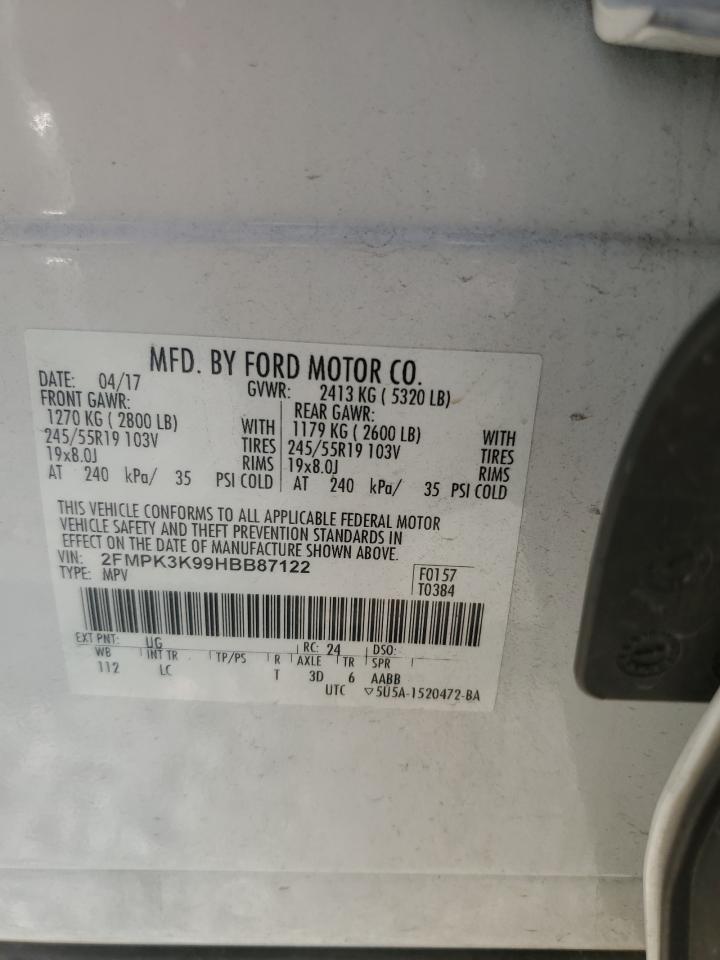 2017 Ford Edge Titanium VIN: 2FMPK3K99HBB87122 Lot: 67394315