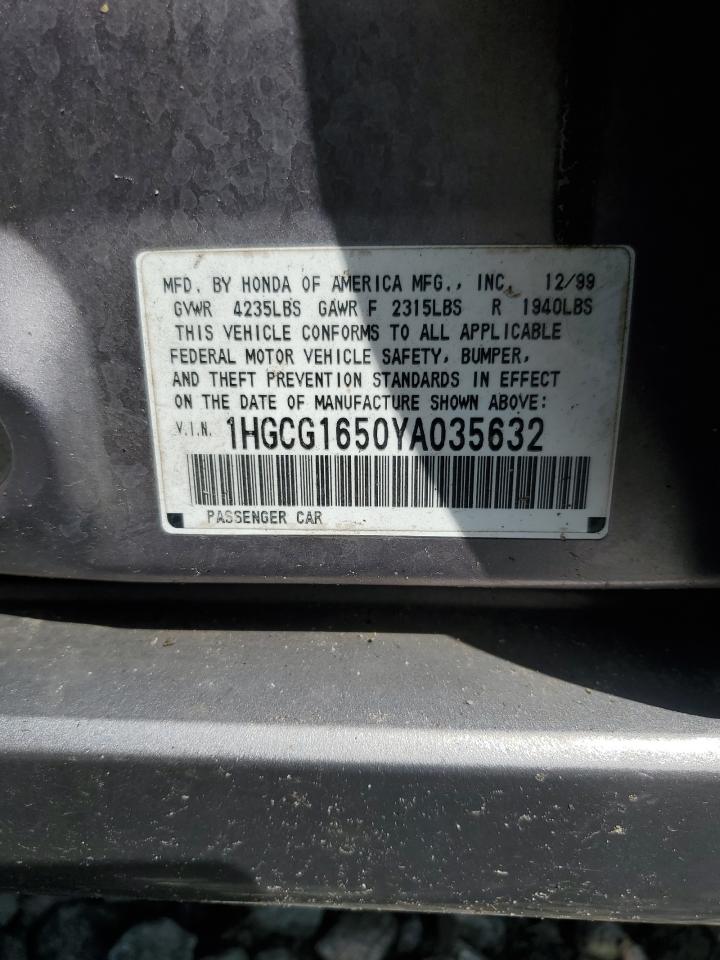 2000 Honda Accord Ex VIN: 1HGCG1650YA035632 Lot: 67813745