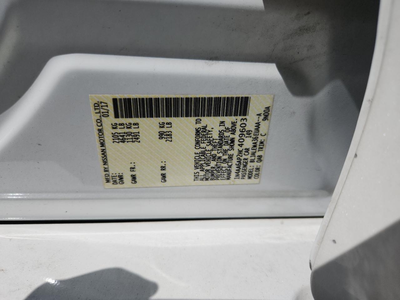 2017 Nissan Maxima 3.5S VIN: 1N4AA6AP2HC409603 Lot: 69418245