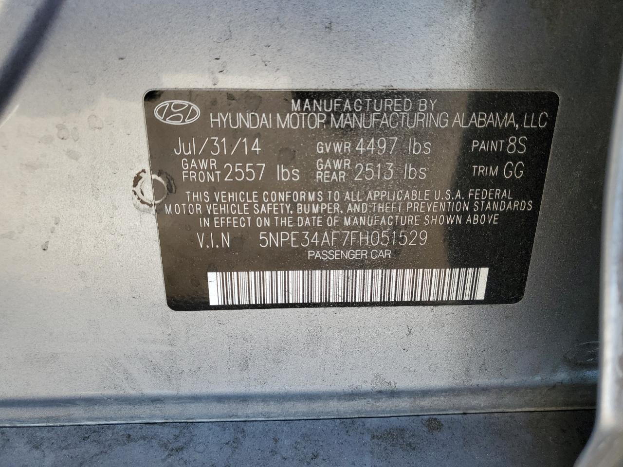 2015 Hyundai Sonata Sport VIN: 5NPE34AF7FH051529 Lot: 68485485