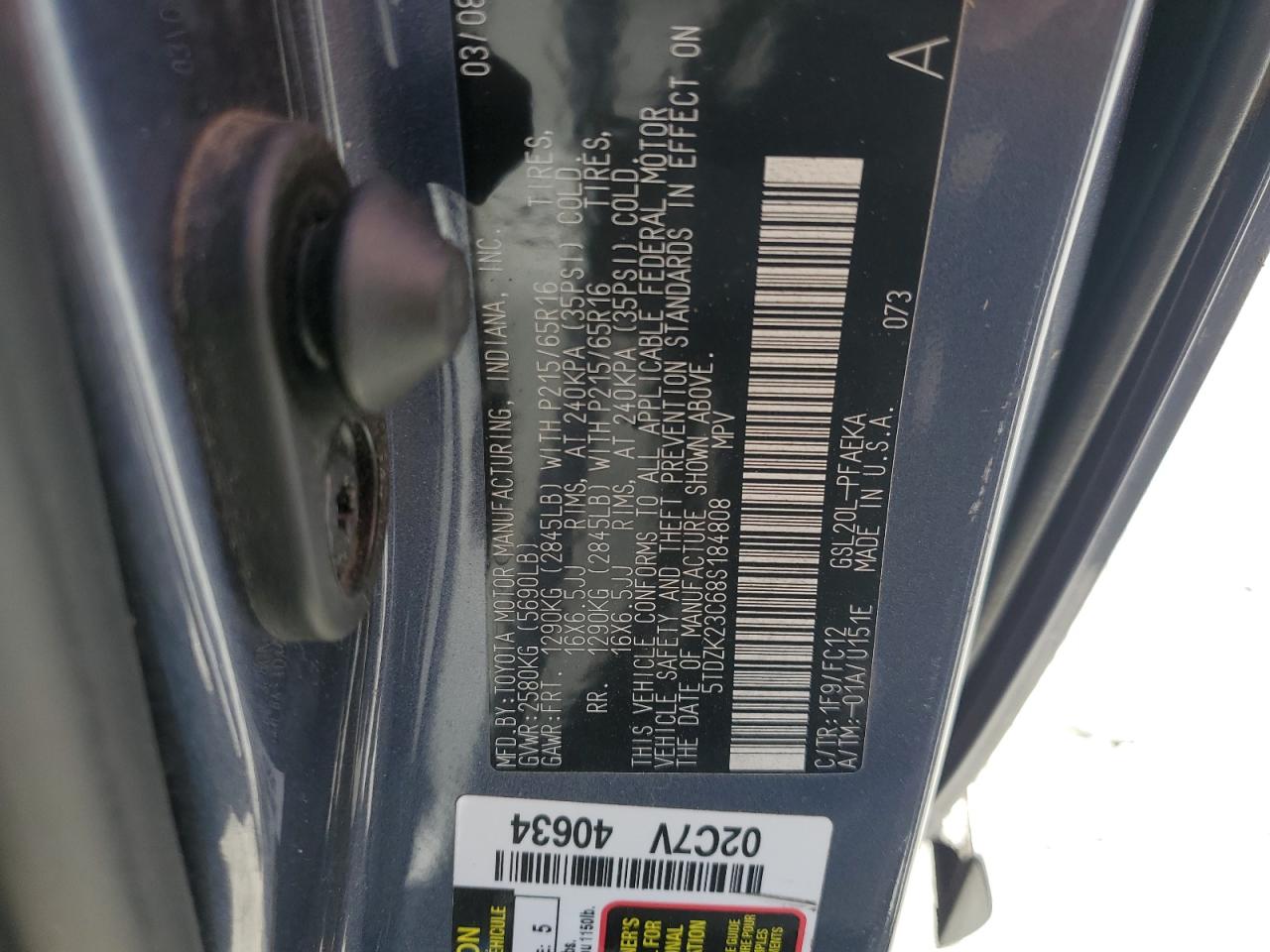 2008 Toyota Sienna Ce VIN: 5TDZK23C68S184808 Lot: 70724165