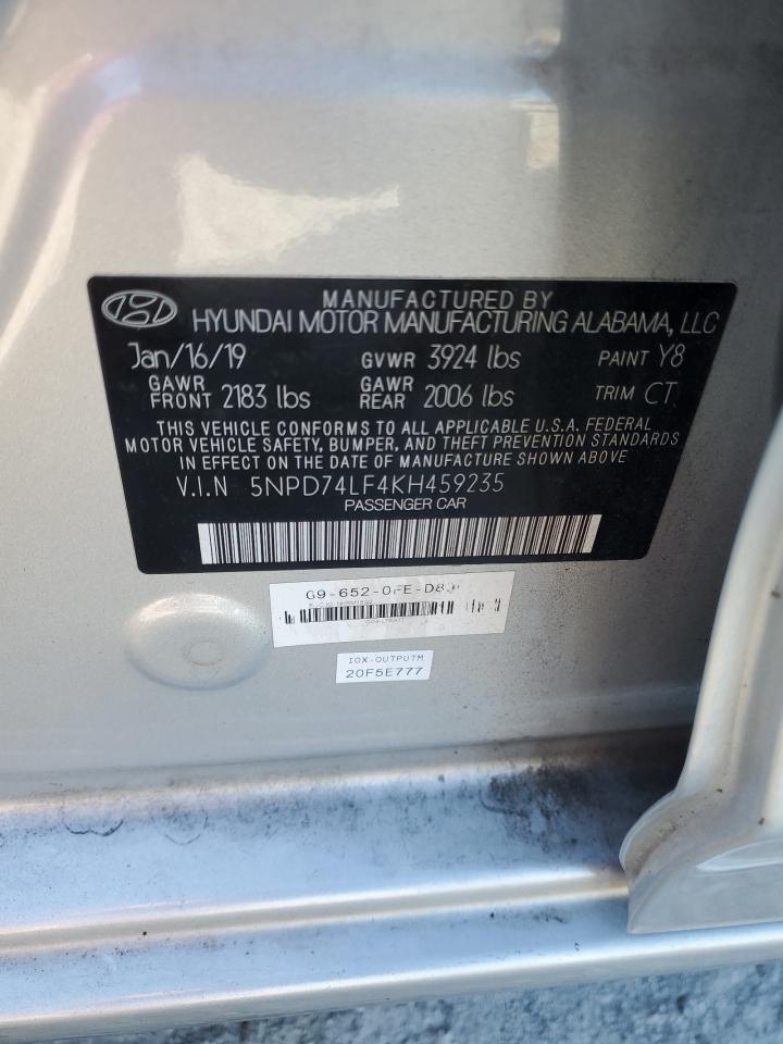 2019 Hyundai Elantra Se VIN: 5NPD74LF4KH459235 Lot: 70498505