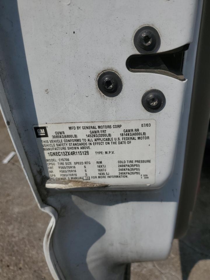 2004 Chevrolet Tahoe C1500 VIN: 1GNEC13ZX4R115128 Lot: 67359585